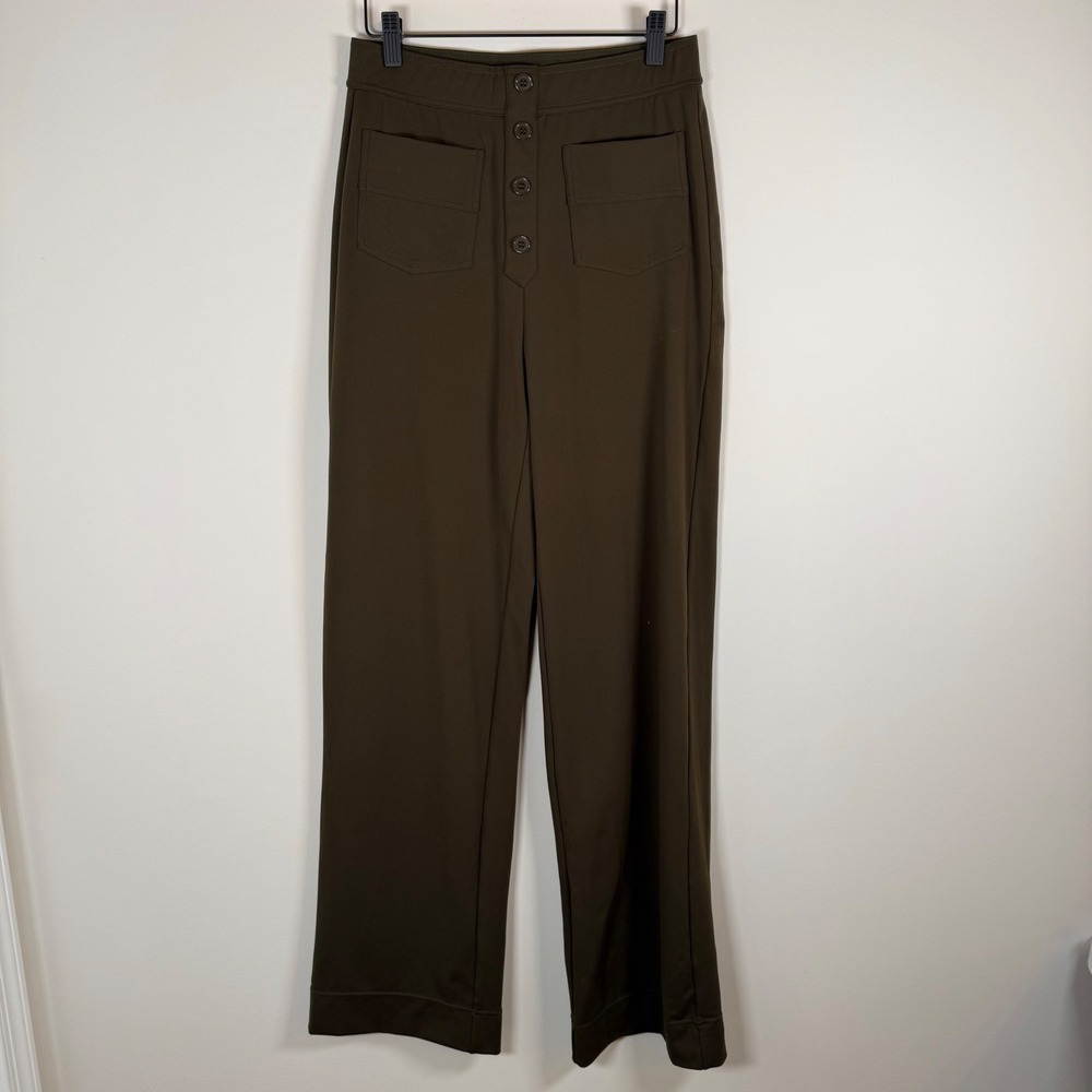 Stretchy High Waisted Faux button Front Elastic Waist Pull On Pants Medium Tall